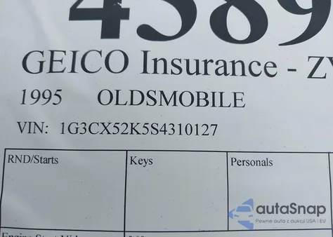 1995 Oldsmobile 98 Regency Elite z USA, uszkodzony, nr VIN 1G3CX52K5S4310127